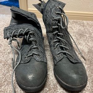Gray Boots with Lace Detail.